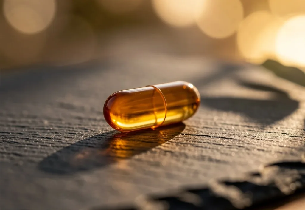 Close-up of a natural supplement capsule