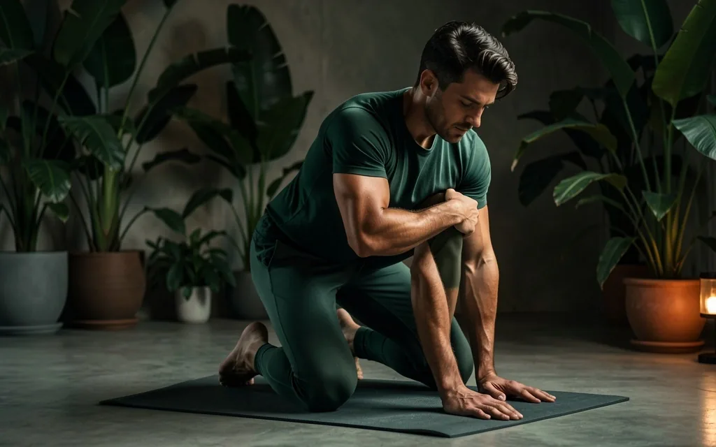 Man doing mobility stretches on a mat