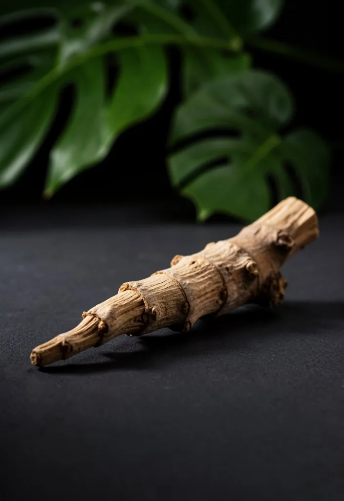 Botanical root on dark surface