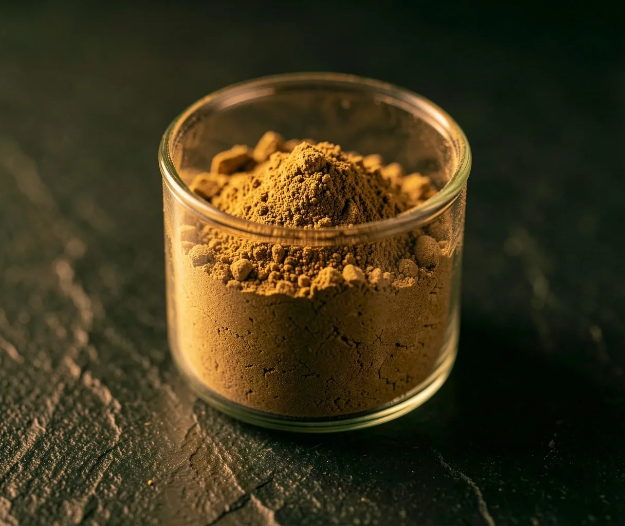 Ashwagandha root powder in laboratory glassware