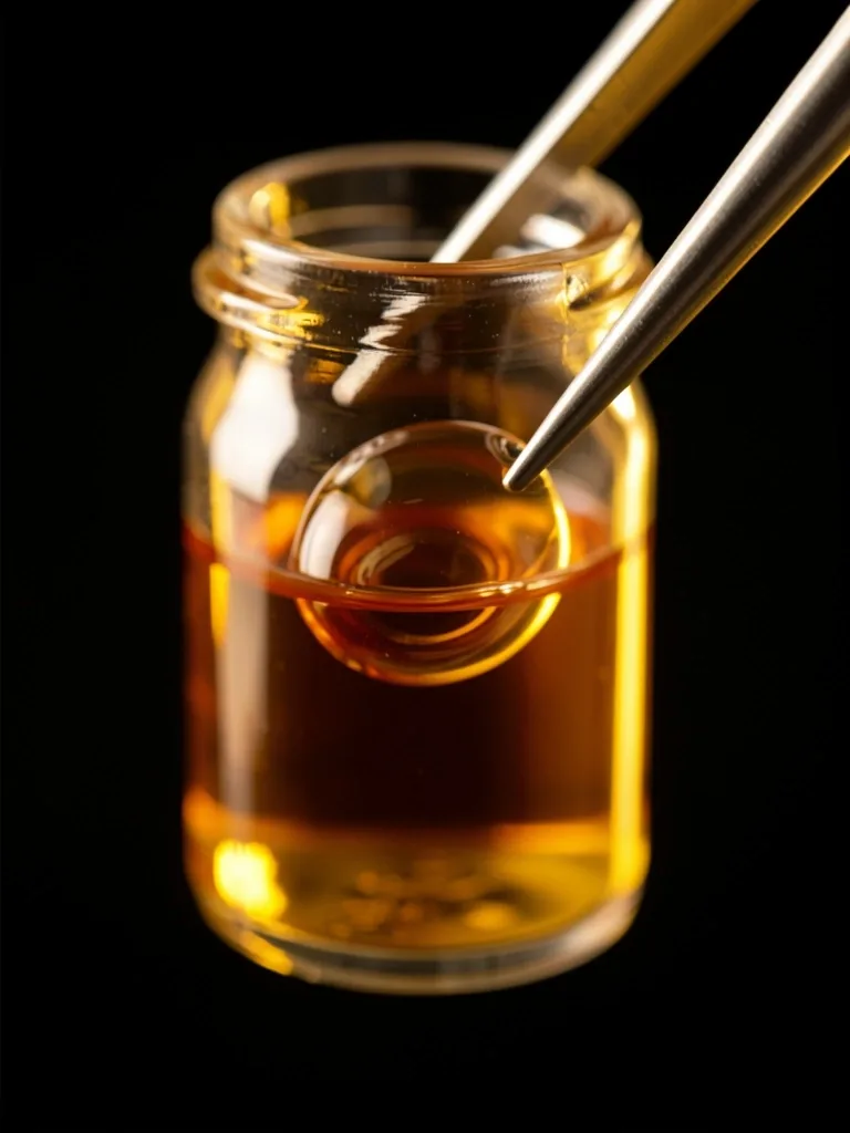 Amber supplement oil in laboratory glassware